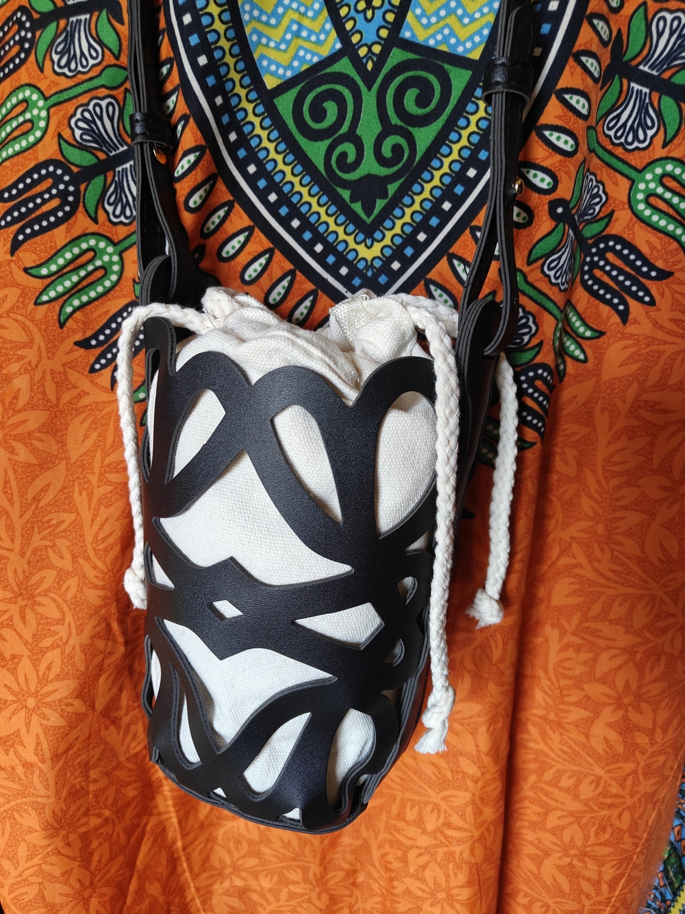 crossbody Bucket Bag with White Canvas Insert - Picture 3 of 7